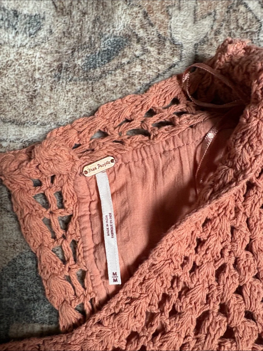 Free People Crochet Peplum Top - Coral